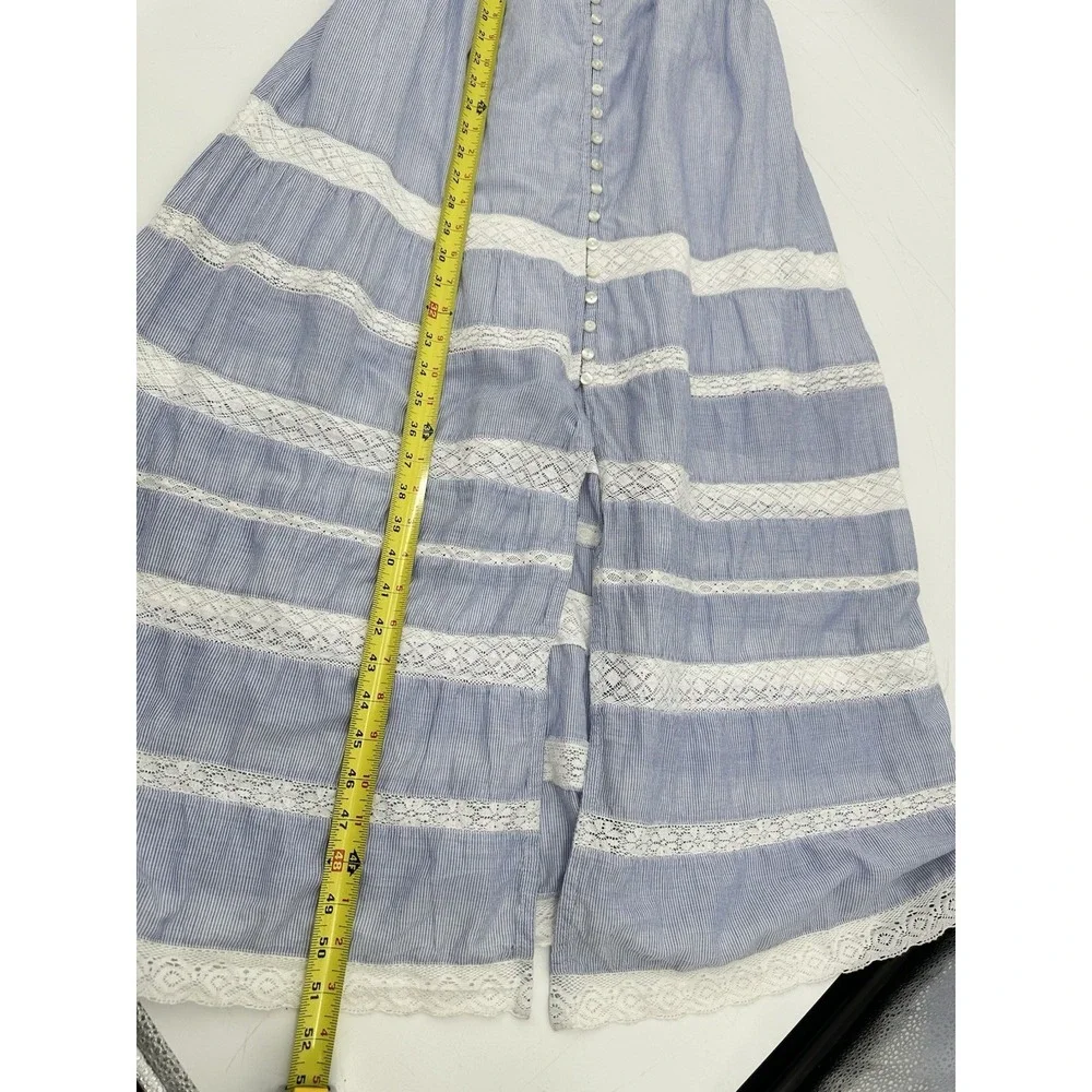 GAP Lace Trim Maxi Dress S Petite Blue Stripe Cotton Button Front Cottagecore - Picture 9 of 16